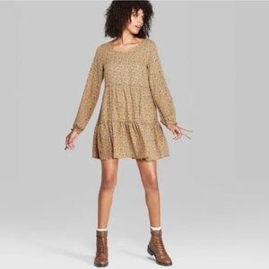 Wild Fable Tiered Babydoll Yellow Floral Dress